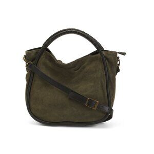 CHEVAL Olive Made In Italy Suede Satchel With Tubular Handles